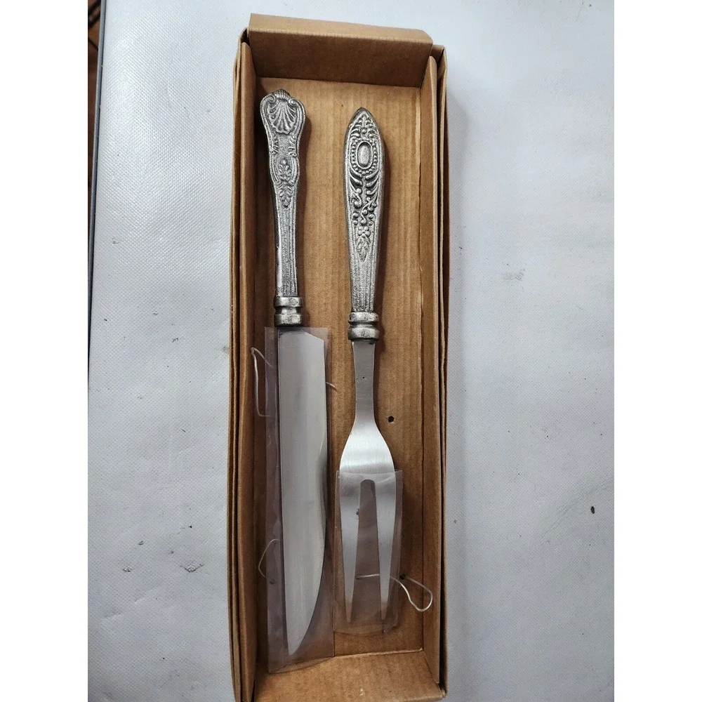 Vintage Silver Plated Turkey Carving Set Knife And Fork Thanksgiving Mid Century